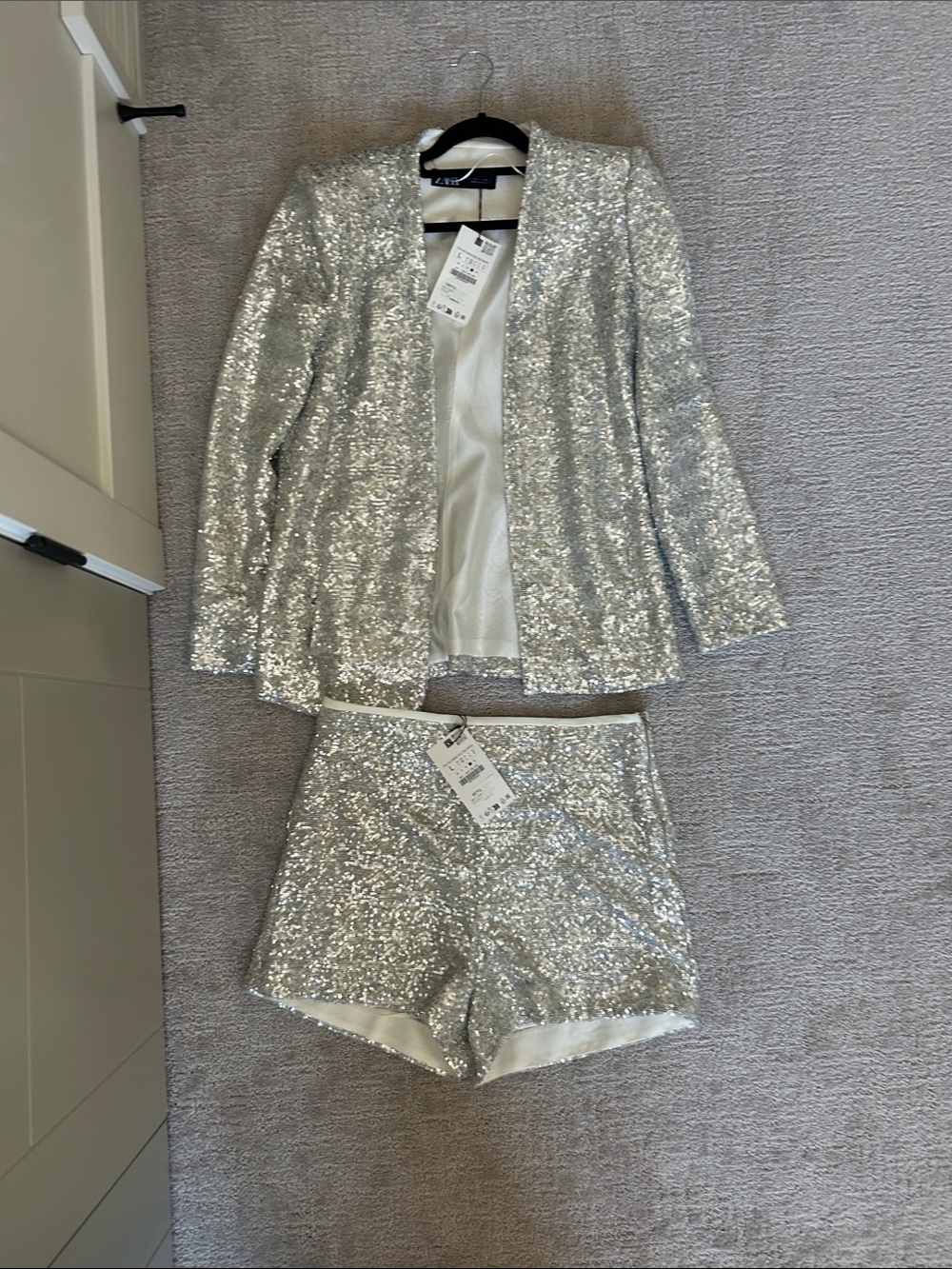 Zara Silver Sequin Blazer and Shorts Set - Picture 1 of 6